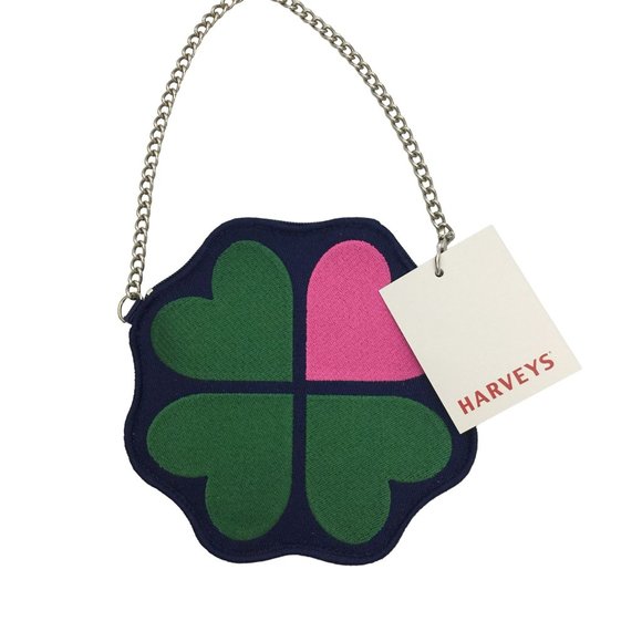 HARVEY'S Lucky Hearts Zip Coin Purse with Chain Navy Green Pink - Picture 1 of 9